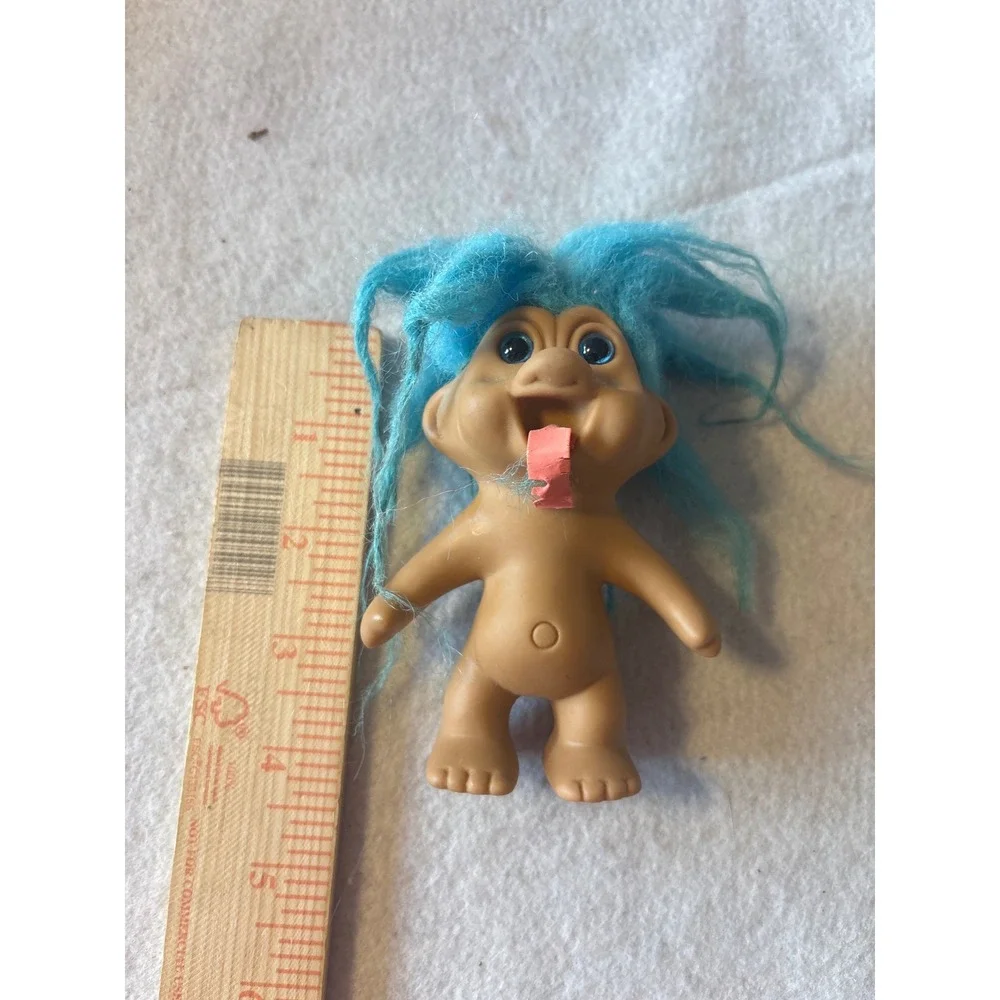 Vintage 1991 TNT Troll Doll Blue Hair Tongue Out 3 Inch‎ Collectible Figure